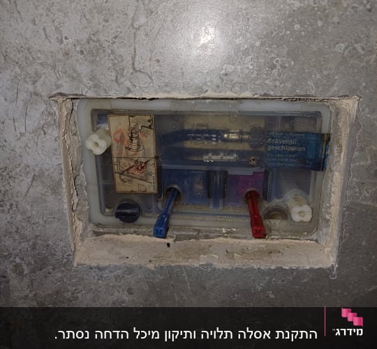שסתומים כחול ואדום בקיר, חלקי אינסטלציה